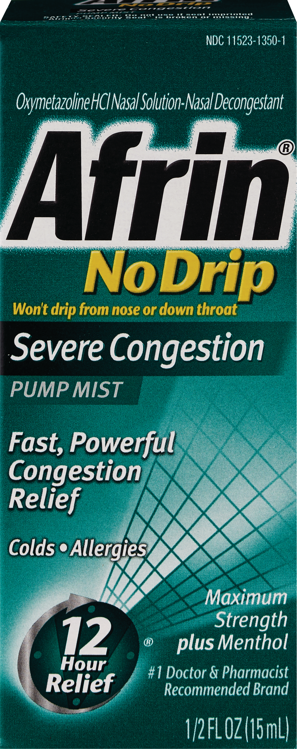 Afrin No Drip - Descongestionante nasal con atomizador, para la congestión grave, .5 oz