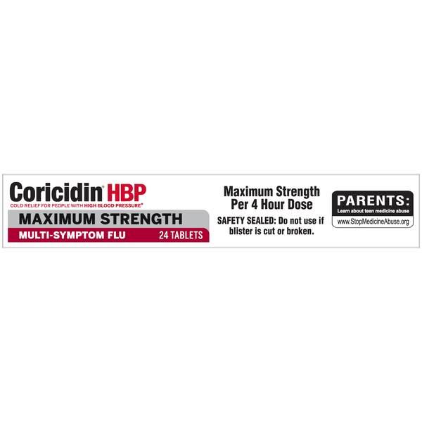 Coricidin HBP Maximum Strength Multi-Symptom Flu Tablets, 24 CT