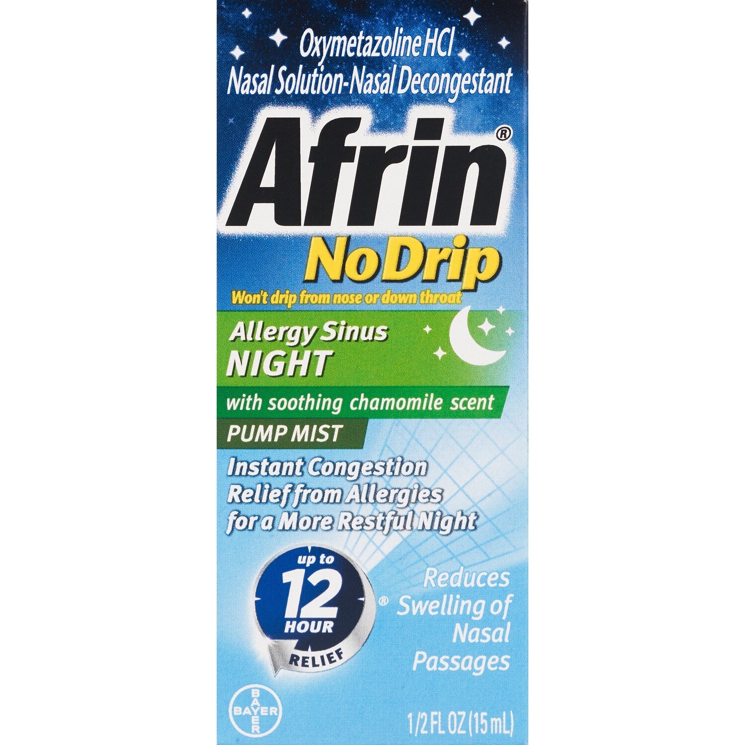Afrin No Drip Allergy Sinus Night Nasal Pump Mist, Chamomile, Fast & Powerful Congestion Relief, 0.5 OZ