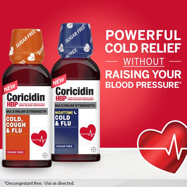 Coricidin HBP Maximum Strength Night Cold & Flu Liquid, Sugar Free, 12 OZ