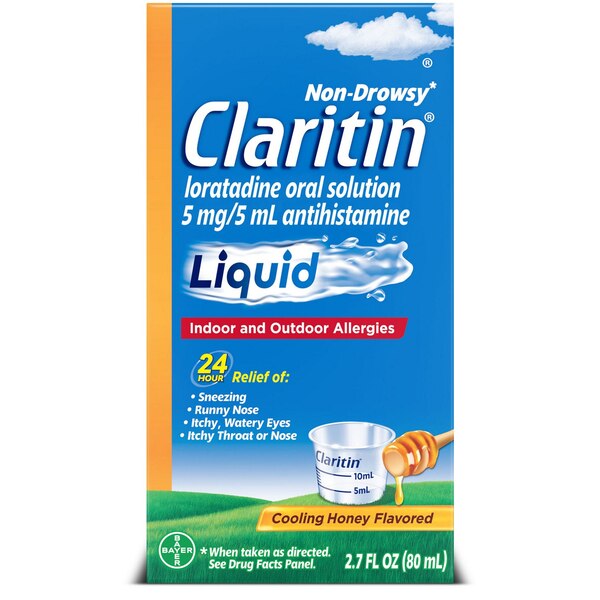 Claritin 24HR Non Drowsy Liquid Allergy Syrup, Cooling Honey, 2.7 OZ