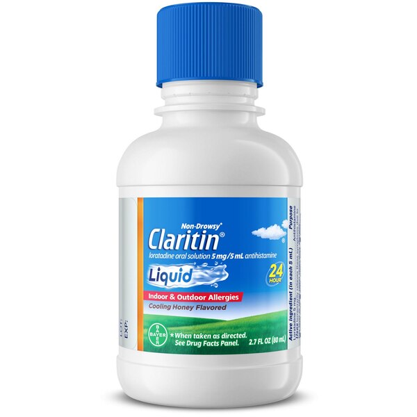 Claritin 24HR Non Drowsy Liquid Allergy Syrup, Cooling Honey, 2.7 OZ