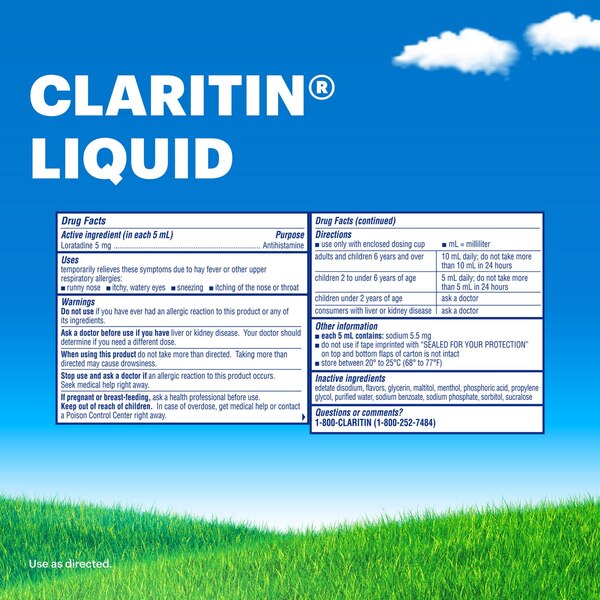 Claritin 24HR Non Drowsy Liquid Allergy Syrup, Cooling Honey, 2.7 OZ