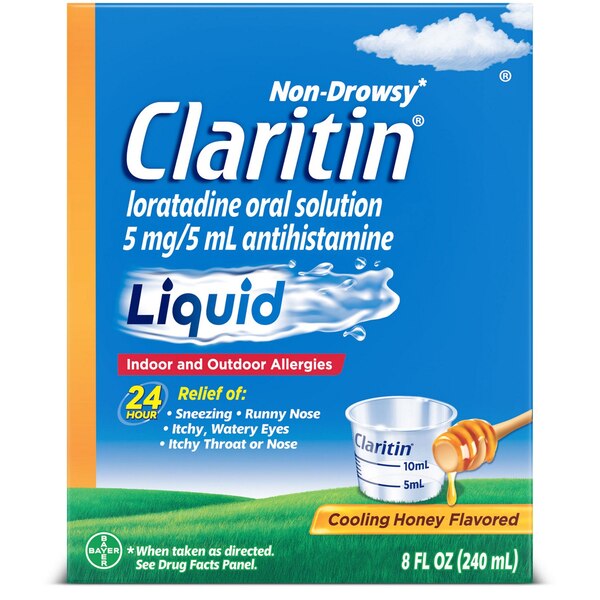 Claritin 24HR Non Drowsy Liquid Allergy Syrup, Cooling Honey, 8 OZ