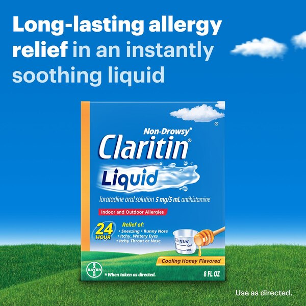 Claritin 24HR Non Drowsy Liquid Allergy Syrup, Cooling Honey, 8 OZ