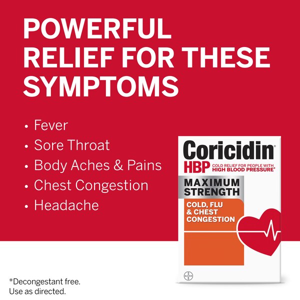 Coricidin HBP Maximum Strength Cold, Cough & Flu Liquid Gels, 24 CT