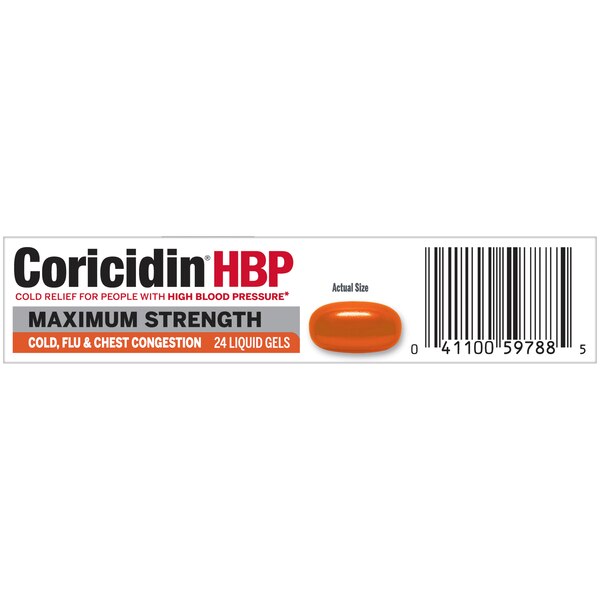 Coricidin HBP Maximum Strength Cold, Cough & Flu Liquid Gels, 24 CT