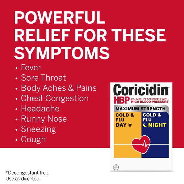 Coricidin HBP, Maximum Strength Cold & Flu Day+Night Liquid Gels, 24 CT