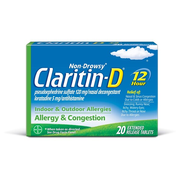 Claritin-D 12 Hour Non-Drowsy Indoor & Outdoor Allergies, Allergy & Congestion Extended Release Tablets