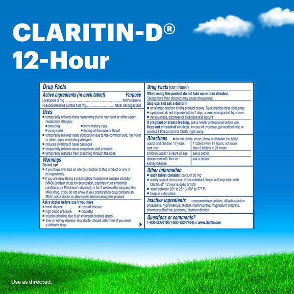 Claritin-D 12 Hour Non-Drowsy Indoor & Outdoor Allergies, Allergy & Congestion Extended Release Tablets