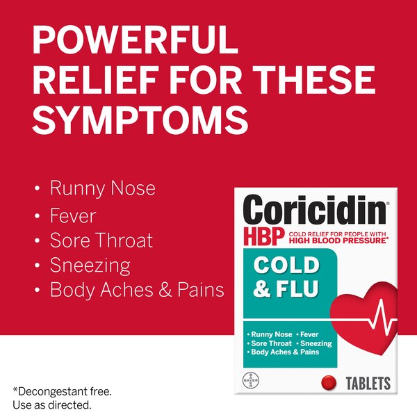 Coricidin HBP Cold & Flu Relief Tablets, 20 CT