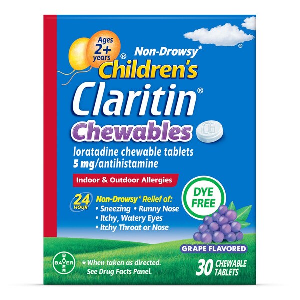 Claritin Children's Non-Drowsy 24HR Allergy Relief Chewable Tablets, Grape