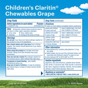 Claritin Children's Non-Drowsy 24HR Allergy Relief Chewable Tablets, Grape, 60 Count, 10 Count, 30 Count