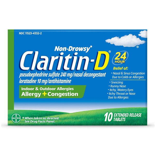 Claritin-D 24 Hour Non-Drowsy Indoor & Outdoor Allergies, Allergy & Congestion Extended Release Tablets