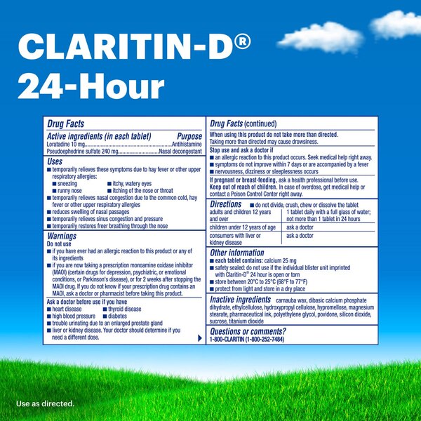 Claritin-D 24 Hour Non-Drowsy Indoor & Outdoor Allergies, Allergy & Congestion Extended Release Tablets