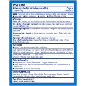 Claritin Children's Non-Drowsy 24HR Allergy Relief Chewable Tablets, 5mg Loratadine, Bubblegum, 30 CT