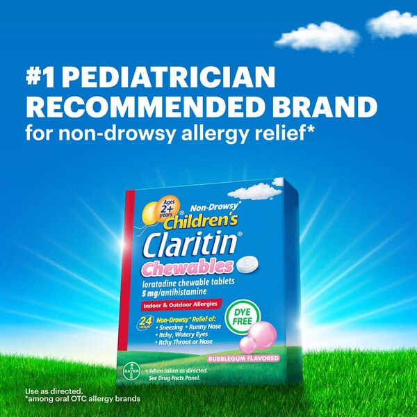 Claritin Children's Non-Drowsy 24HR Allergy Relief Chewable Tablets, 5mg Loratadine, Bubblegum, 30 CT