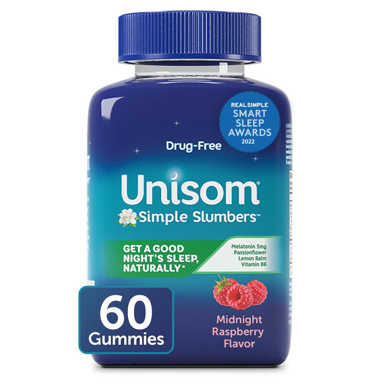 Unisom Simple Slumbers - Suplemento dietario en gomitas, Midnight Raspberry, 60 u.