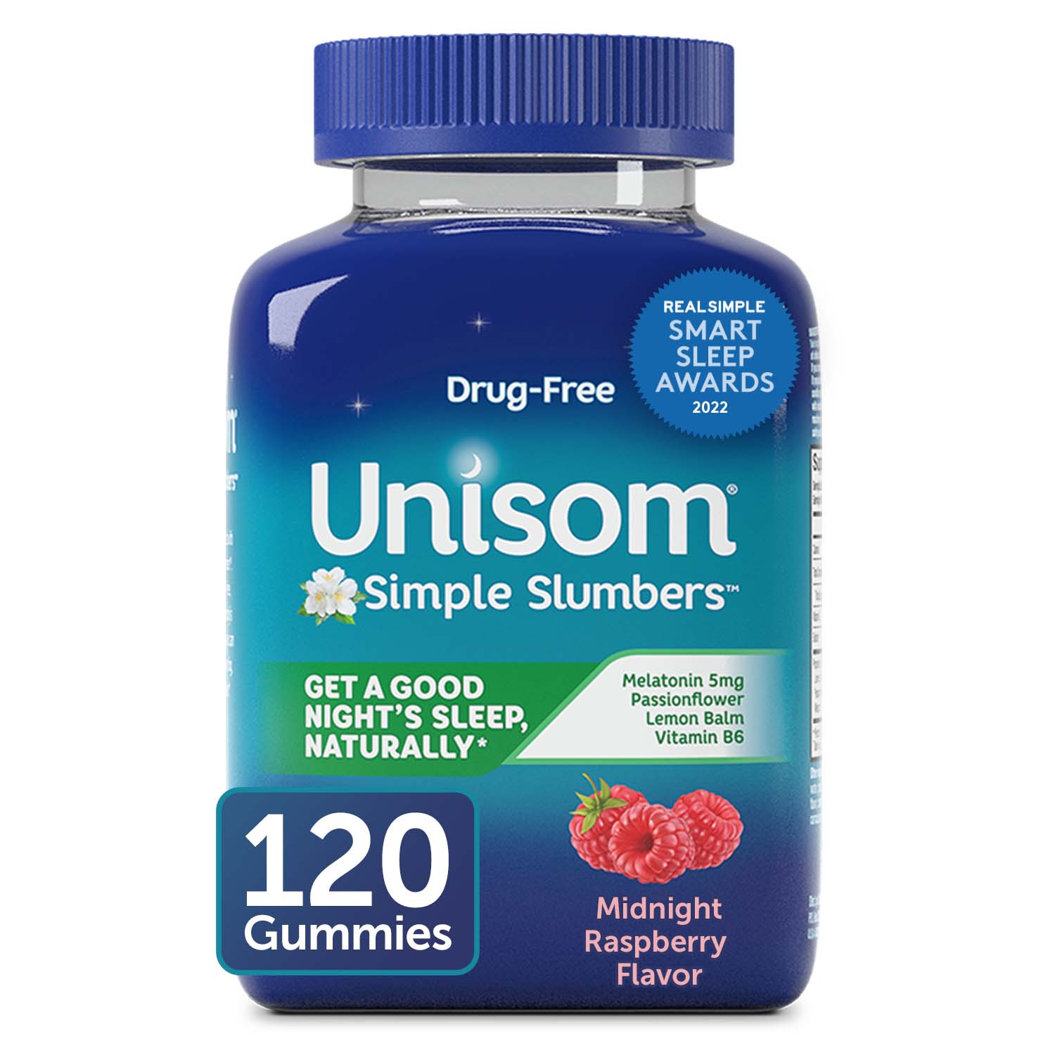 Unisom Simple Slumbers - Suplemento dietario en gomitas, Midnight Raspberry, 120 u.