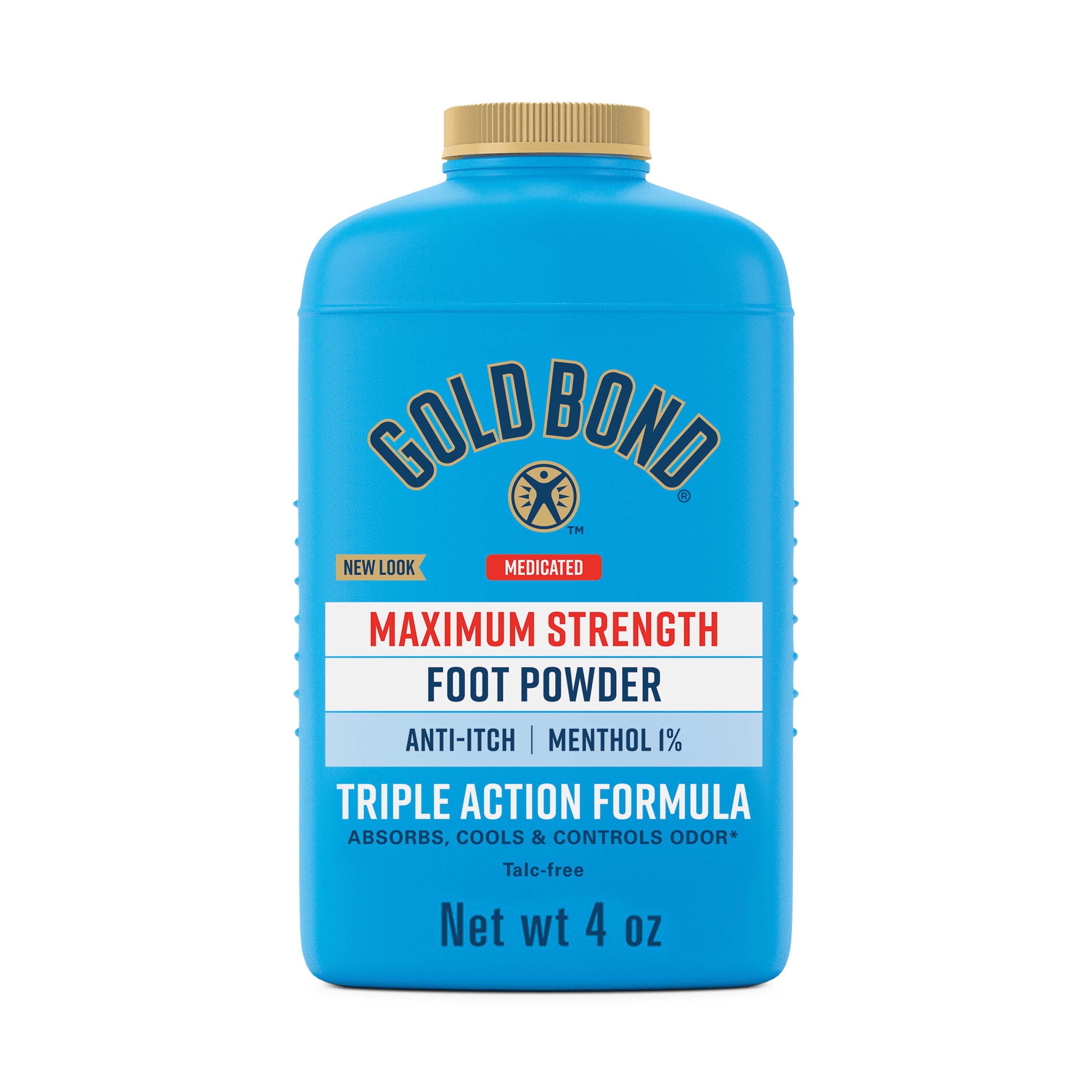 Gold Bond - Talco medicinal para pies, control de malos olores y alivio de la picazón, potencia máxima, 4 oz