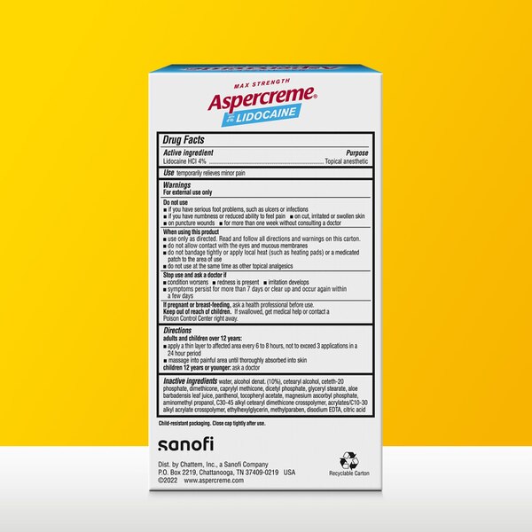 Aspercreme Diabetic Lidocaine Foot Pain Cream, 4 OZ