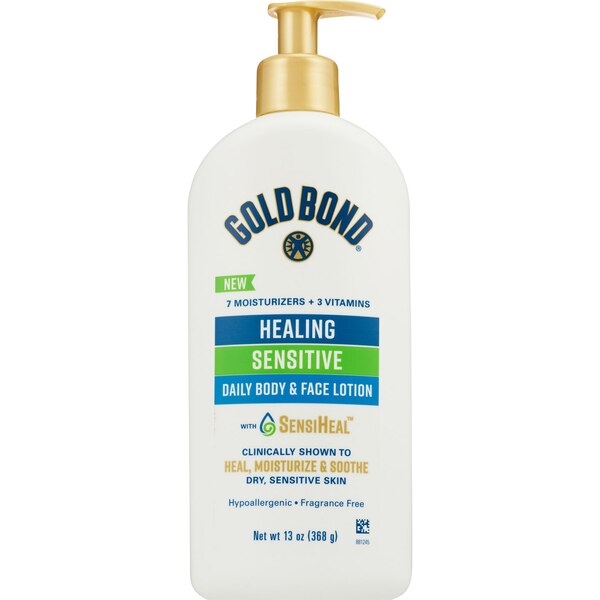Gold Bond Healing Sensitive - Loción para el cuerpo y el rostro para uso diario, 13 oz