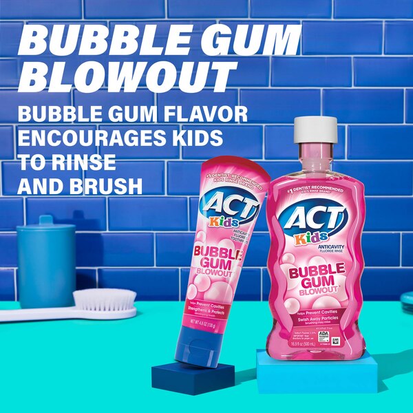 ACT Kids Anticavity Fluoride Rinse, Bubblegum Blowout, 16.9 OZ