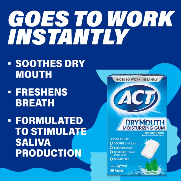 ACT Dry Mouth Moisturizing Gum, Soothing Mint, 20 CT