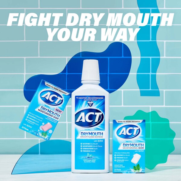 ACT Dry Mouth Moisturizing Gum, Soothing Mint, 20 CT