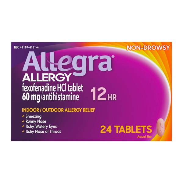 Allegra Adult 12HR Allergy Tablets, Non-Drowsy Antihistamine, 24 CT
