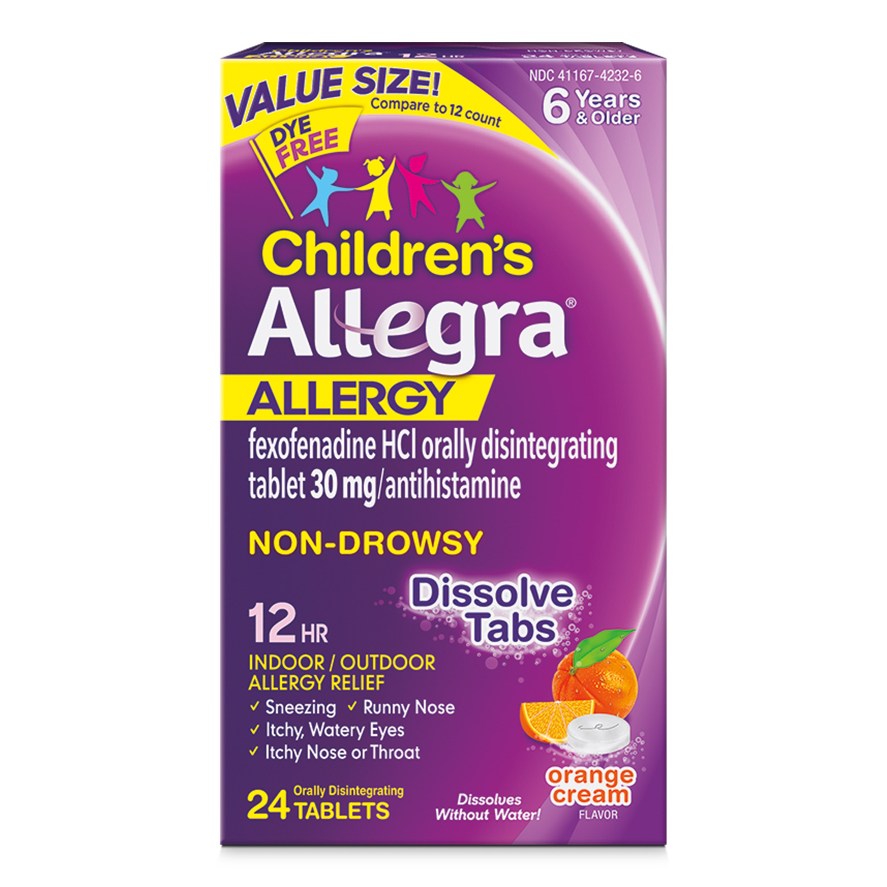 Allegra Children's 12-Hour Allergy Orally Disintegrating Tablets, Non-Drowsy, Orange Cream, 24 CT
