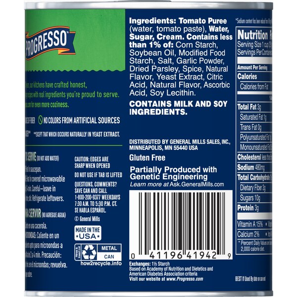 Progresso Reduced Sodium Creamy Tomato Basil Soup, 19 oz