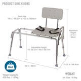 DMI Heavy-Duty Sliding Transfer Bench Shower Chair with Cut-out Seat and Adjustable Legs, Gray, thumbnail image