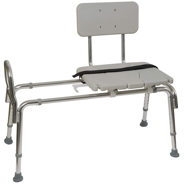DMI Heavy-Duty Sliding Transfer Bench Shower Chair with Cut-out Seat and Adjustable Legs, Gray