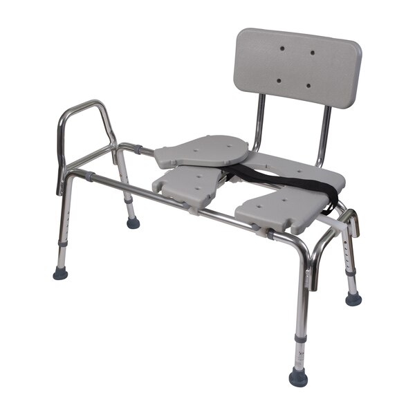 DMI Heavy-Duty Sliding Transfer Bench Shower Chair with Cut-out Seat and Adjustable Legs, Gray
