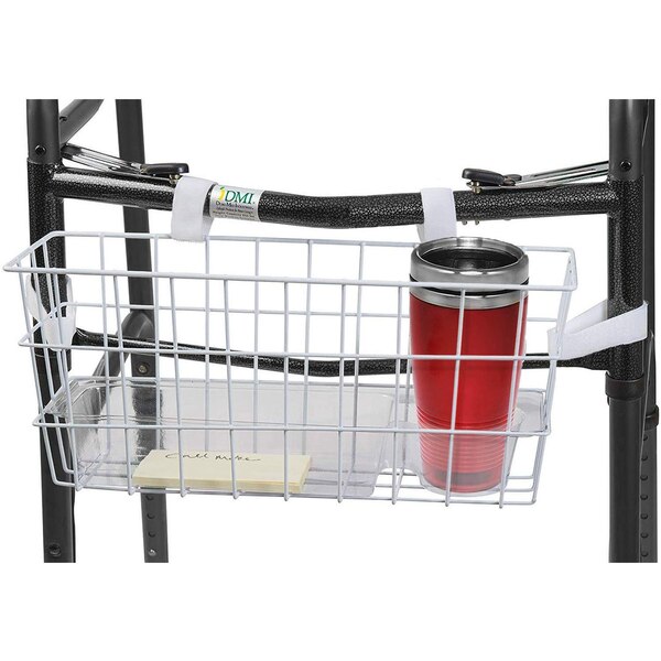 HealthSmart Universal Walker Basket with Plastic Insert Tray and Cup Holder, White