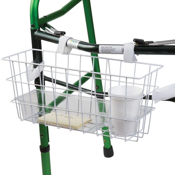 HealthSmart Universal Walker Basket with Plastic Insert Tray and Cup Holder, White