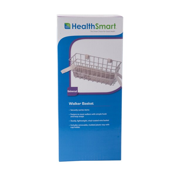 HealthSmart Universal Walker Basket with Plastic Insert Tray and Cup Holder, White