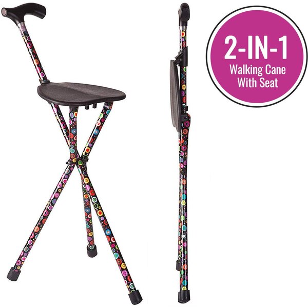 Switch Sticks Seat Stick, 2-in-1 Foldable Walking Cane Seat, Bubbles