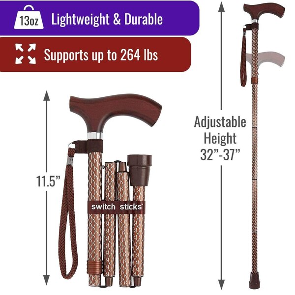 DMI Switch Sticks Engraved Cane, Cognac