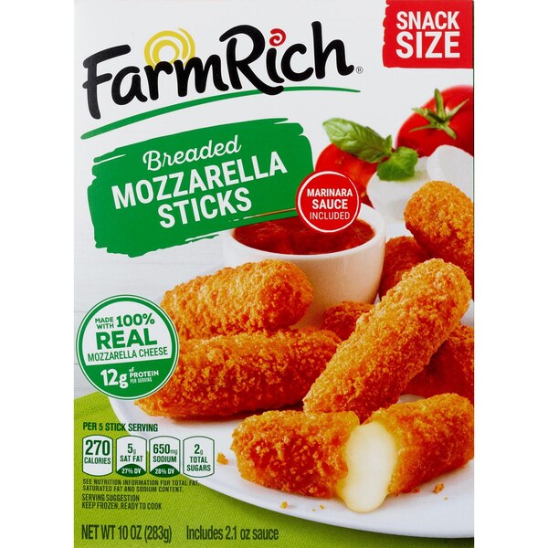 Farm Rich, Frozen Breaded Mozzarella Cheese Sticks with Marinara, 10 oz