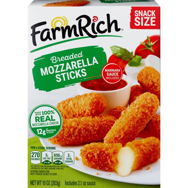 Farm Rich, Frozen Breaded Mozzarella Cheese Sticks with Marinara, 10 oz