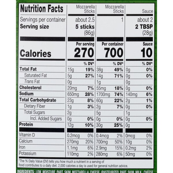 Farm Rich, Frozen Breaded Mozzarella Cheese Sticks with Marinara, 10 oz