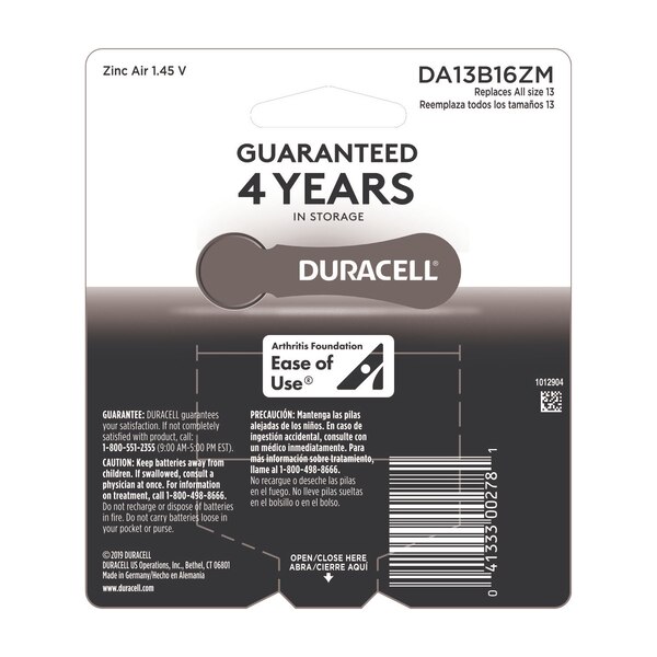 Duracell Hearing Aid Batteries Easytab, Size 13, 16 ct