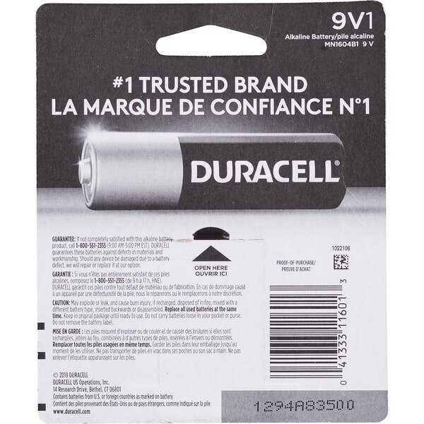 Duracell Coppertop 9V Alkaline Batteries