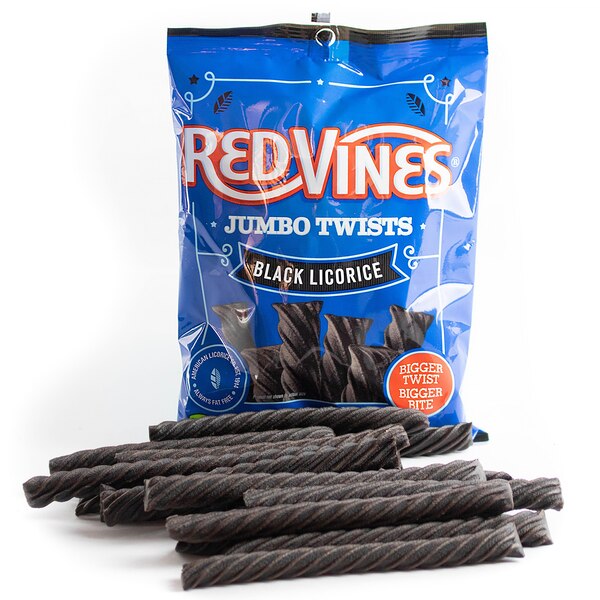 Red Vines Jumbo Twists, Soft & Chewy Black Licorice Candy, 8 oz
