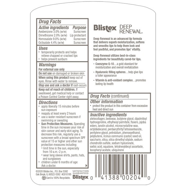 Blistex, Lip Protectant/Sunscreen, Deep Renewal, Broad Spectrum SPF 15