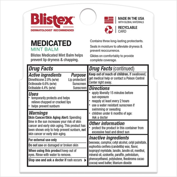 BLISTEX Mint Balm 3 PK;  Seals in moisture to soothe and prevent dry lips