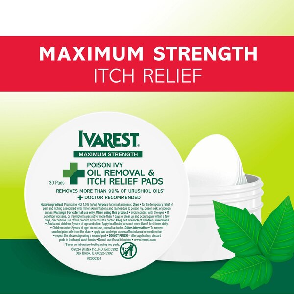 Ivarest Poison Ivy Oil Removal & Itch Pads, 30 CT