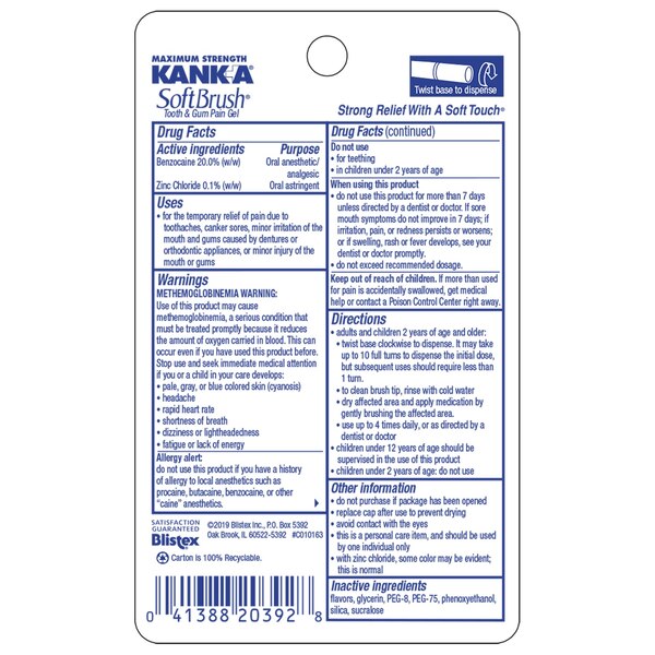 Kank-A Soft Brush Tooth and Gum Pain Gel, Professional Strength, 0.07 OZ